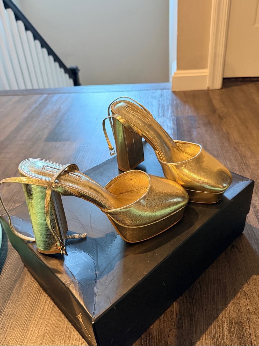 Metallic Gold Platform Slingback Heels for Women